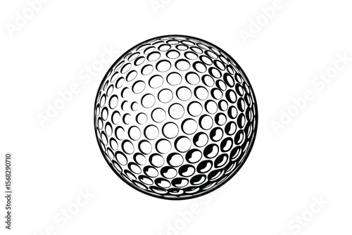 Golf Ball Black and White Silhouette with Dimples on a White Background