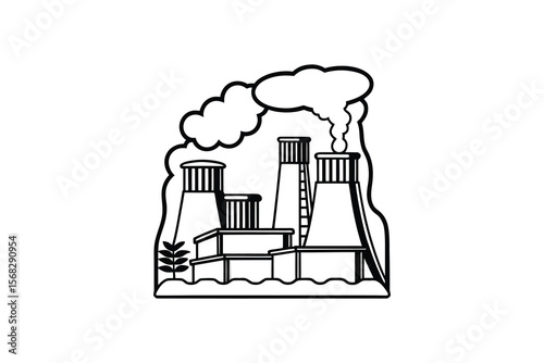 Factory Silhouette with Smoke Stacks