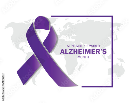 September is World Alzheimer's Month vector illustration. Purple awareness ribbon,  Person with Alzheimer's disease drawing. Mental health symbol 