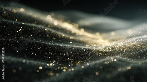 Abstract golden particles, dark background, wavy textures