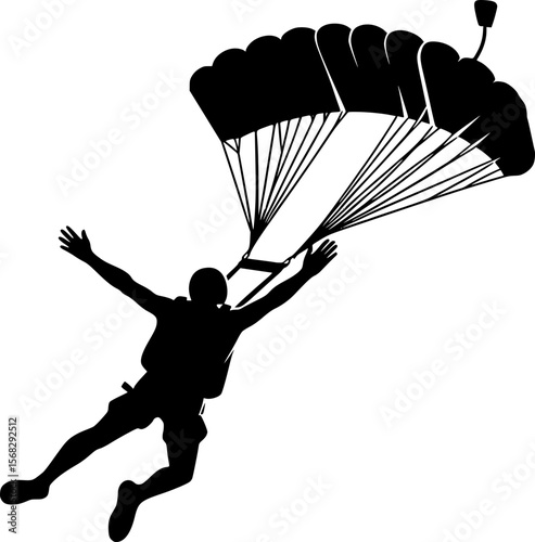 Vector of a person skydiving, minimalist black free-fall silhouette