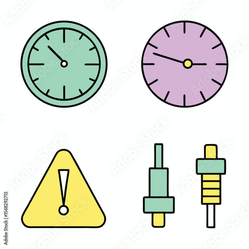 Two clocks warning sign and electronic components time