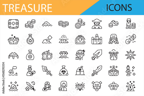Pirate Treasure and Adventure Icon Set for Digital and Print Use