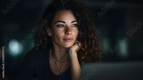 Wallpaper Mural Young woman studying investment strategies on laptop Torontodigital.ca