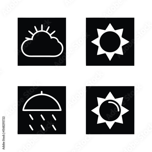 Weather icons sun cloud rain shower vector