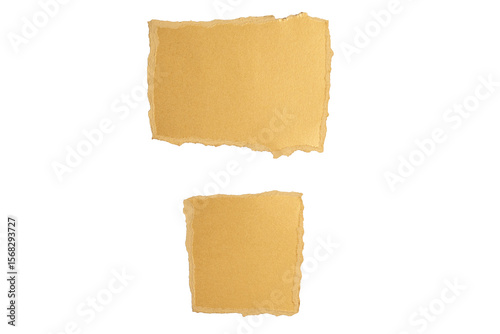 Two torn gold paper pieces on brown background
