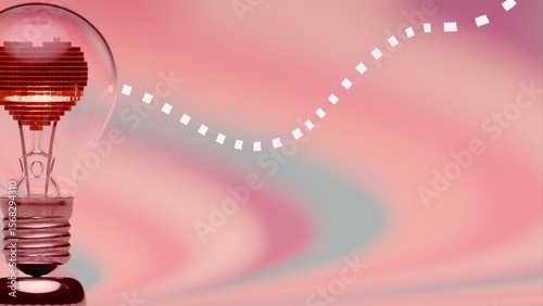 Fotografi Light bulb with pixelated heart shaped filament under radial striped background
