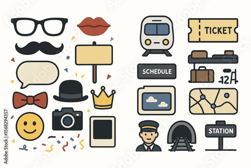 Retro icons: fashion accessories and travel essentials set