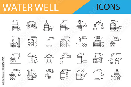 Water Source and Collection Icons for Environmental Projects