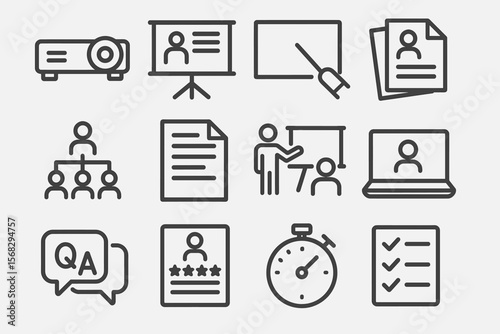 Business presentation and meeting icons collection