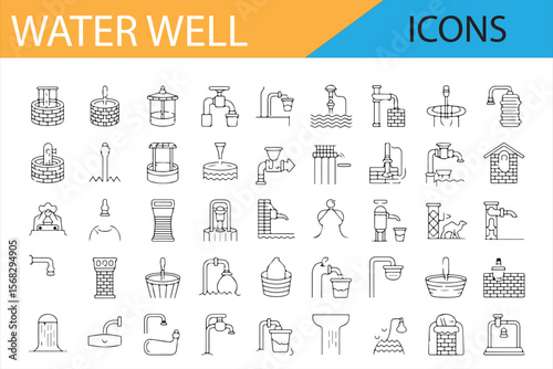 Water Well and Pump Symbol Set for Digital and Print Use