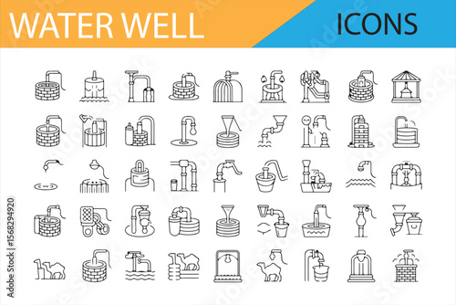 Water Well Pumping System Icons for Graphic Design

