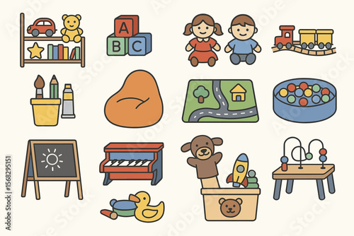 Colorful children's toys and activities for playroom fun