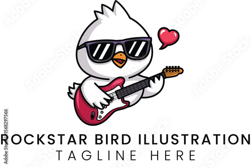 Chick with Guitar Rockstar Bird Illustration