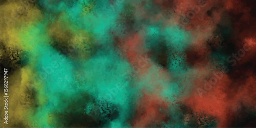 Artistic abstract background featuring blended watercolor textures in shades of green gold and red creating a unique design with painted effect.
