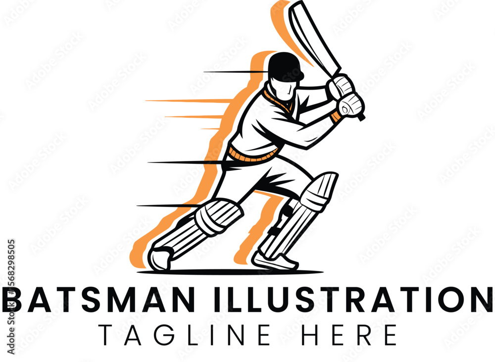 Fototapeta premium Dynamic Cricket Batsman Logo Powerful Design for Teams Brands