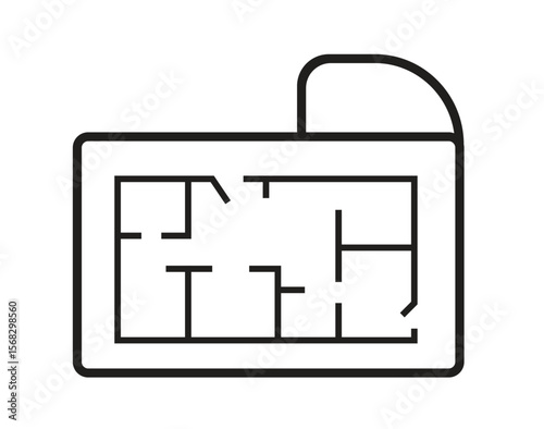 Real estate floorplan icon, black line apartment layout symbols vector illustration house plan