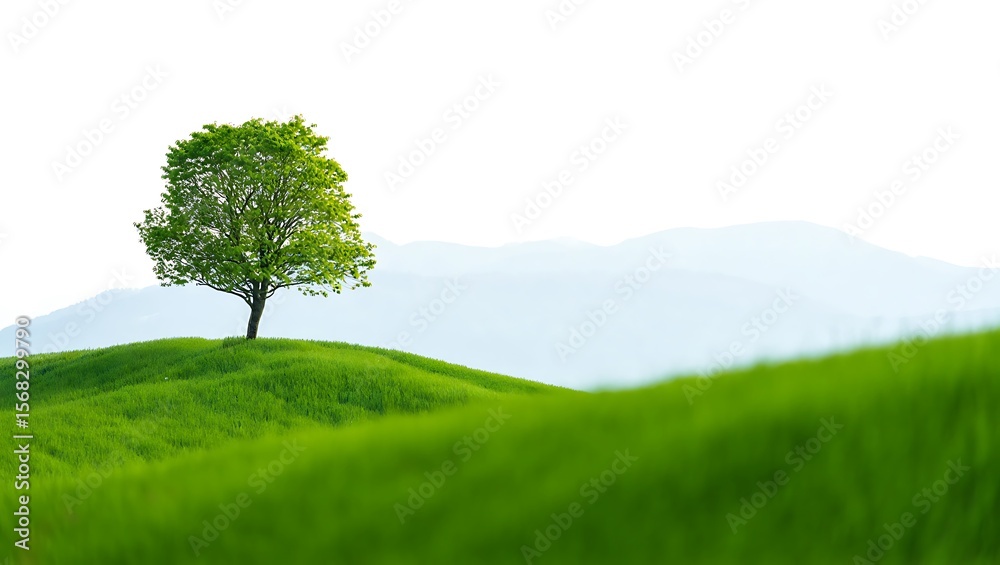 Obraz premium Verdant Rolling Hills With A Solitary Green Tree grass nature