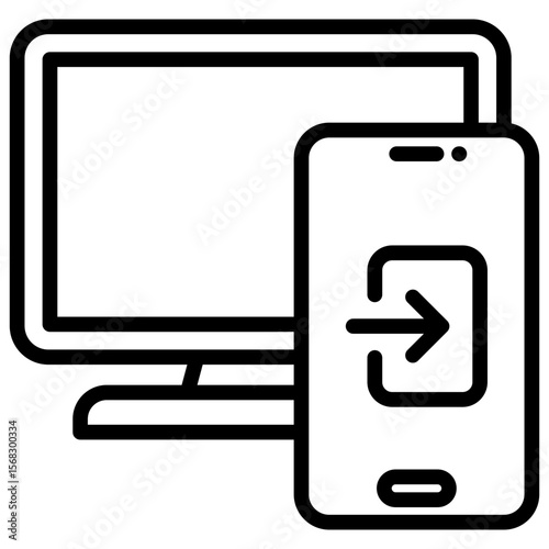 Cross Device Outline Icon Vector Design - Monitor and smartphone with arrow, symbolizing responsive or cross-platform compatibility