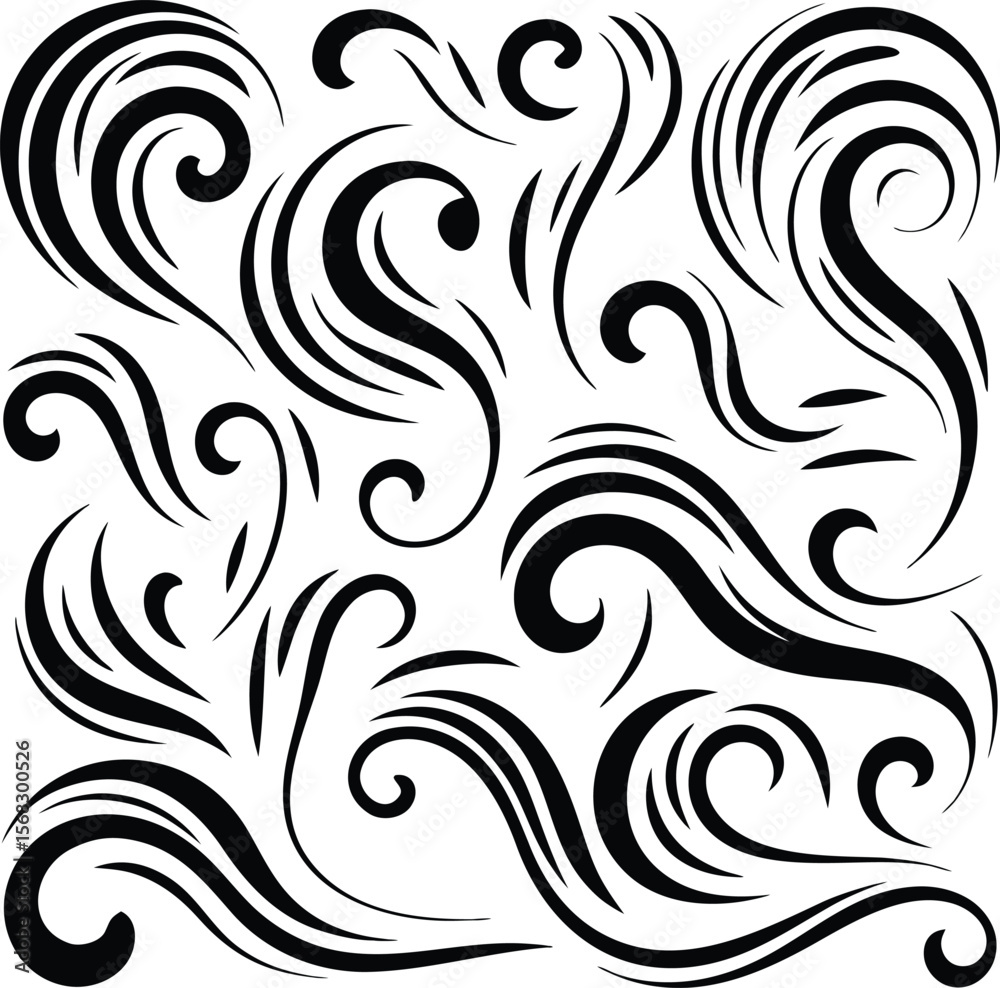 Fototapeta premium Decorative swirling flourishes and elegant ornate design elements for various creative uses