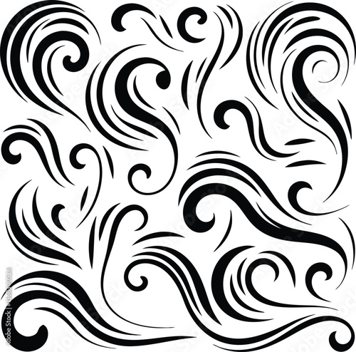 Decorative swirling flourishes and elegant ornate design elements for various creative uses