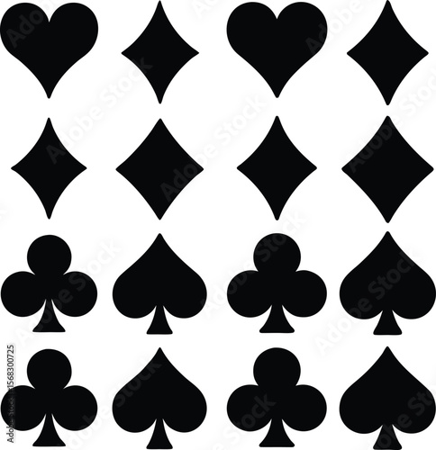 Seamless pattern of black playing card suits arranged on a clean white background
