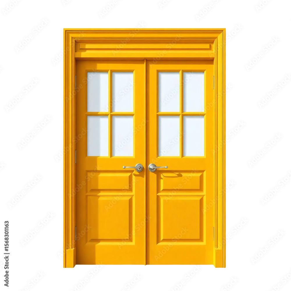 Obraz premium Yellow wooden door isolated on transparent background