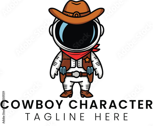 Cowboy Astronaut Mascot Design Logo Character Illustration