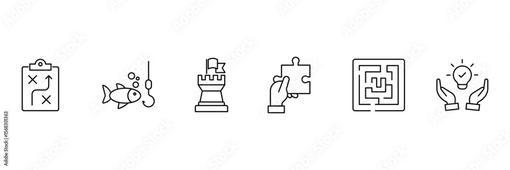 Business strategy web icons. Successful business development, plan and process symbol. Action List, research, solution, team, marketing, business process, management. Vector illustration. Business strategy web icons. Successful business development, plan and process symbol. Action List, research, solution, team, marketing, business process, management. Vector illustration.