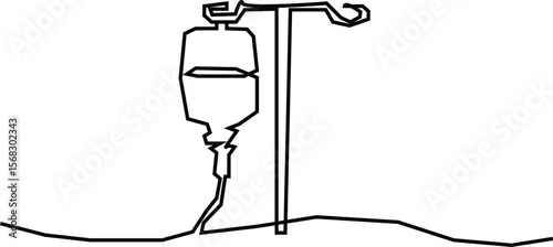 One continuous line drawing of infusion bag . Single line of iv bag vector, Editable Stroke