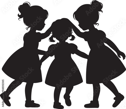 Silhouette of Three Little Girls Playing Together Friendship and Childhood Innocence