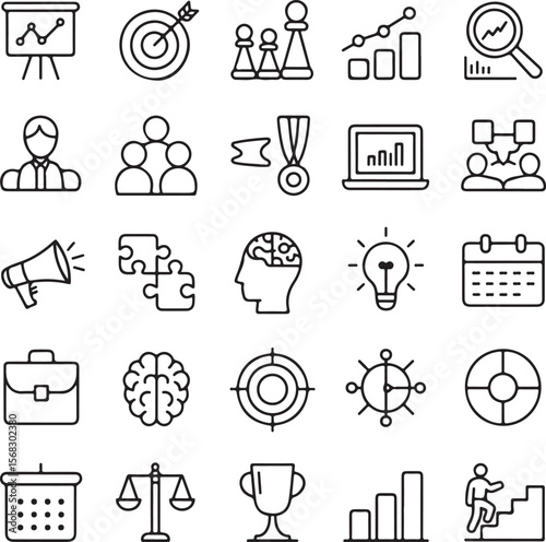 Business Strategy Icons Planning, Teamwork, and Success Visualization