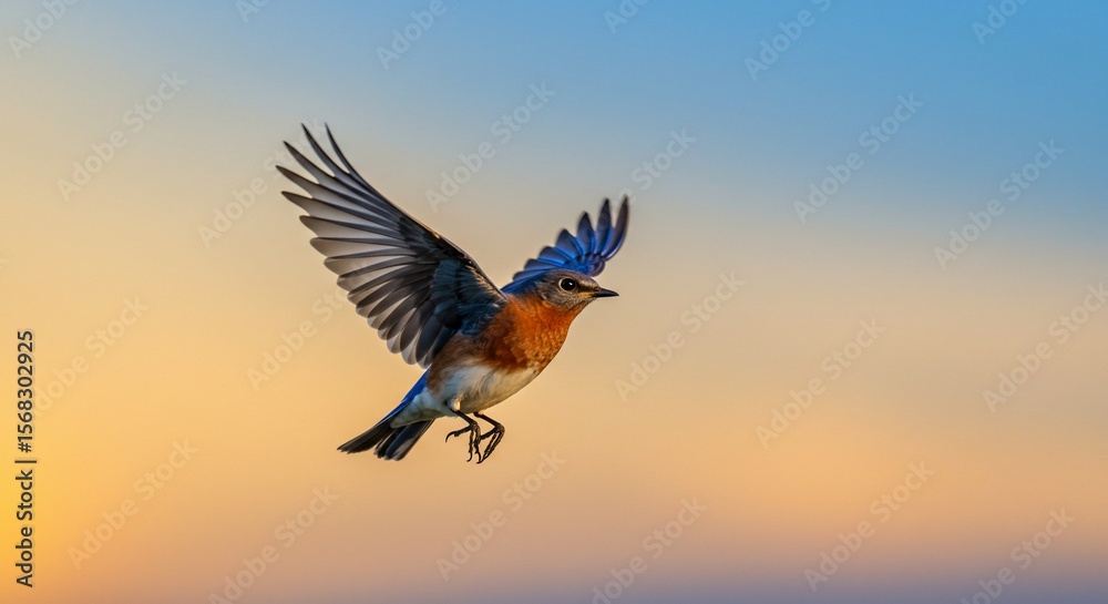 Obraz premium A Bluebird Soaring in a Pastel Sunset Sky