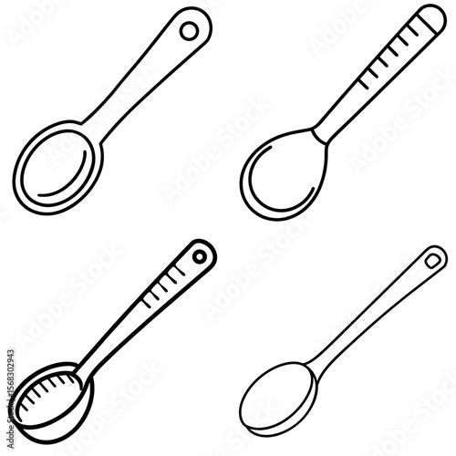 Measuring Spoon Coloring Book Page – Kitchen Tool Line Art Illustration for Kids and Adults
