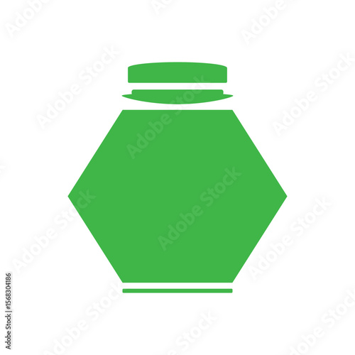 Bottle or jar icon. Plastic bottle or glass jar. Mineral water. Bottled beverage, cream, pills, powder, colon silhouette bottle symbol. Vector.