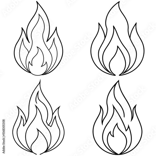 Open Flame Coloring Page - Fire Line Art Illustration for Kids and Adults