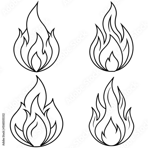 Open Flame Coloring Page - Fire Line Art Illustration for Kids and Adults