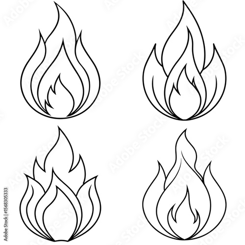 Open Flame Coloring Page - Fire Line Art Illustration for Kids and Adults
