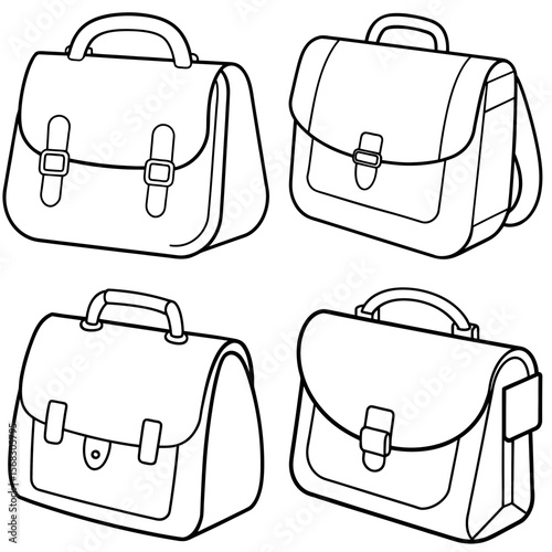 Satchel Coloring Book Page - Classic Bag Line Art Illustration for Kids and Adults