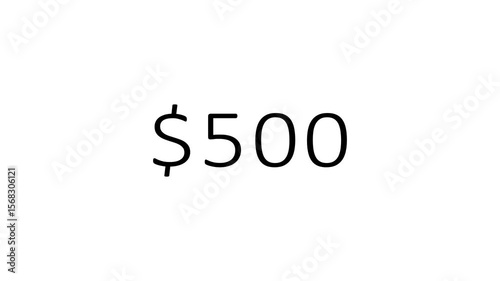0 to 500 dollar counting animation. A success story of making 500 dollars from 0 dollar. Count-up US dollar animation from 0 to 500 dollars