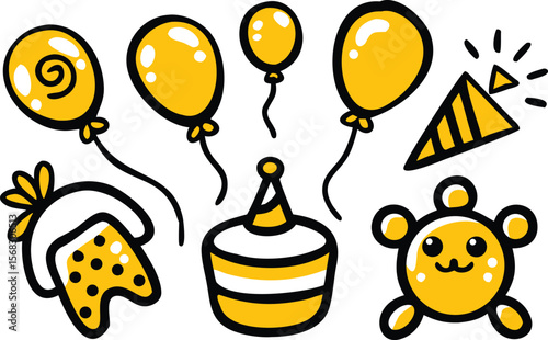 Bright Birthday Gift Tags with Balloons, Cakes, Confetti, Cartoon Animals