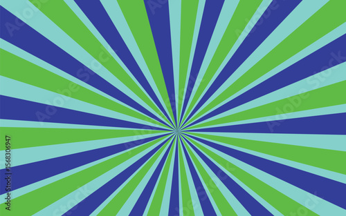 Abstract background with rays retro starburst. Funky ray elements, circle motifs. Vintage beam sunburst with Classic vintage sun rays pattern. green blue and yellow  sunshine pattern background.
