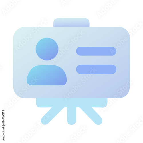 Vector art of a blue gradient icon of a presentation board with a person icon and data points, isolated on transparent background