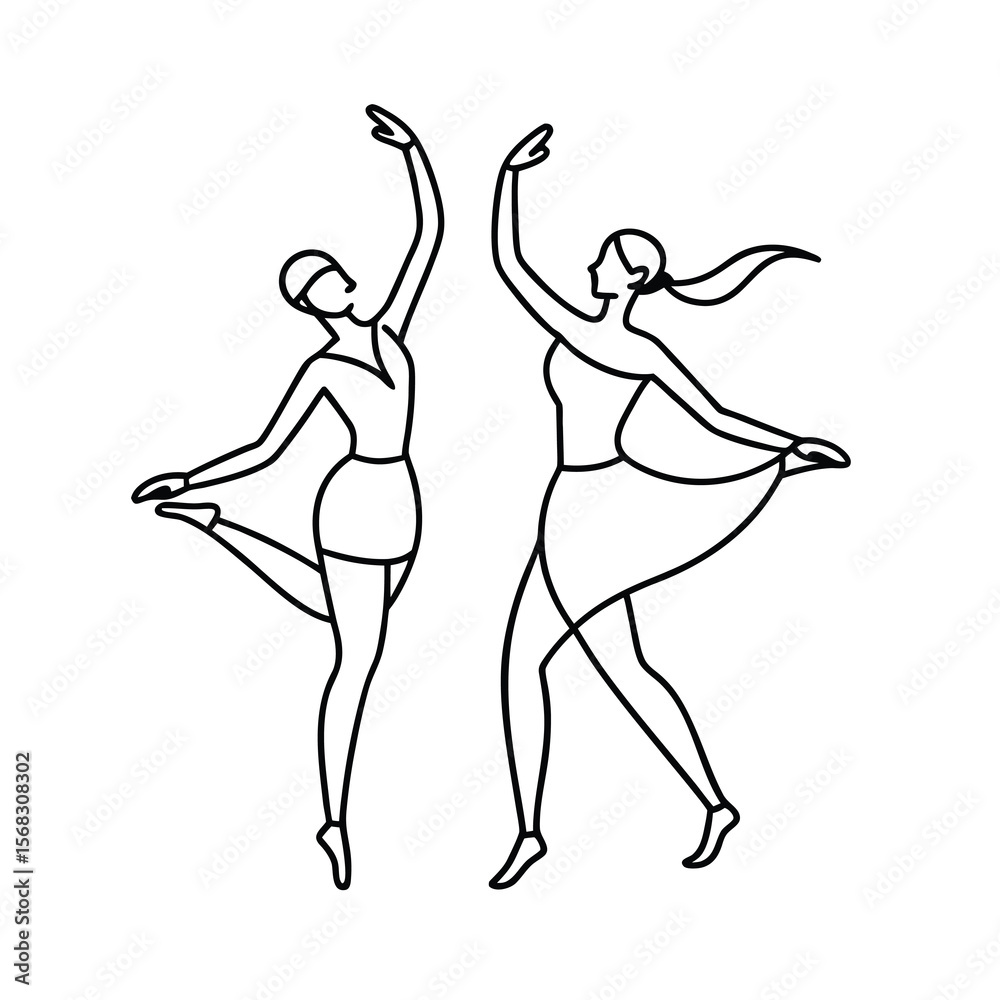 Fototapeta premium couple ballet dancers one line continuous drawing