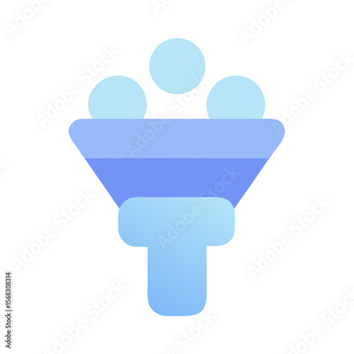 Vector art of a blue gradient icon representing a funnel with circles inside, isolated on transparent background