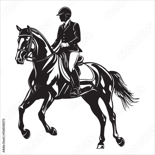 Horse Rider vector black silhouette print design 