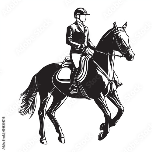 Horse Rider vector black silhouette print design 