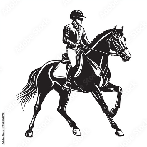 Horse Rider vector black silhouette print design 