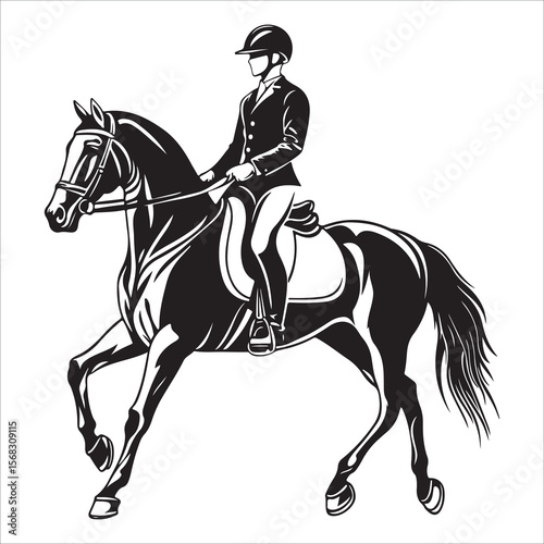 Horse Rider vector black silhouette print design 