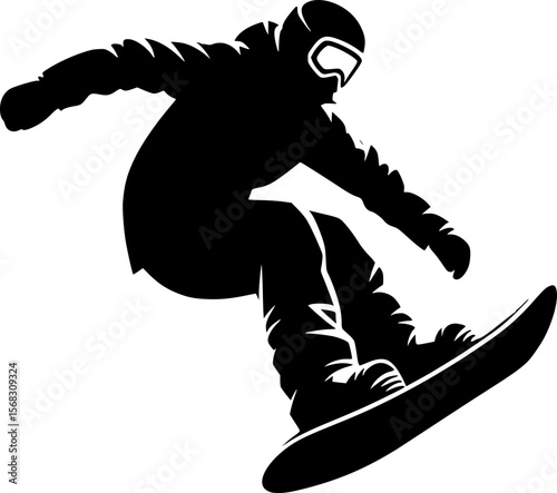 Minimalist vector of snowboarder going downhill, black silhouette
